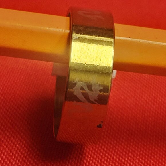 Stainless Steel Wide Band White Dragon Engraved Ring Size 21 Gold Tone Unisex - Picture 9 of 11